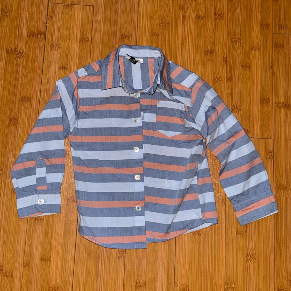 Kids Striped Blue and Orange Button-Up Shirt